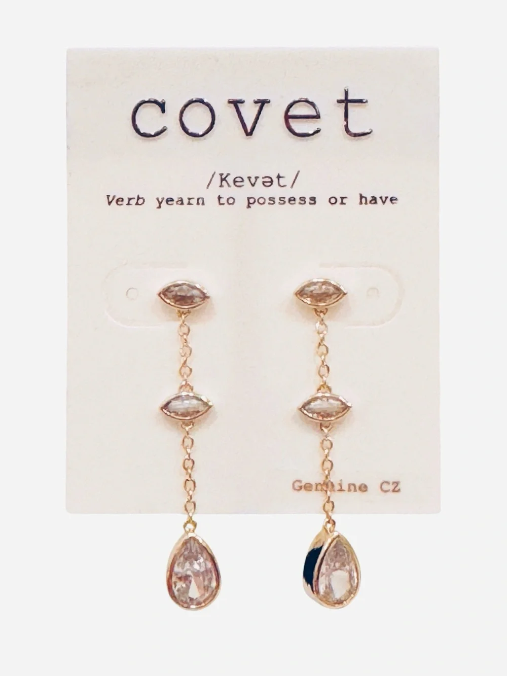 Covet Genuine CZ Linear Gold Drop Earrings NWT